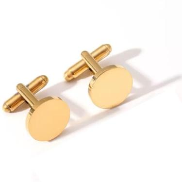 Imagem de Abotoaduras Redondas Para Punho De Camisa Masculina, Look Elegante E Sofisticado, Abotoaduras Em Aço Inoxidável Não Enferruja (DOURADO)