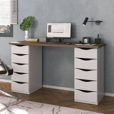 Imagem de Escrivaninha Mesa Home Office 10 Gavetas Due Ii Nogal-branco