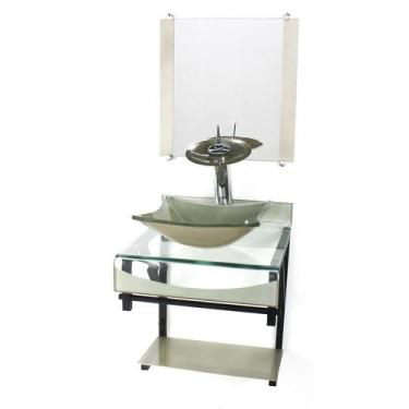 Imagem de Gabinete de vidro 40cm para banheiro curvado duplo pp cuba quadrada ch