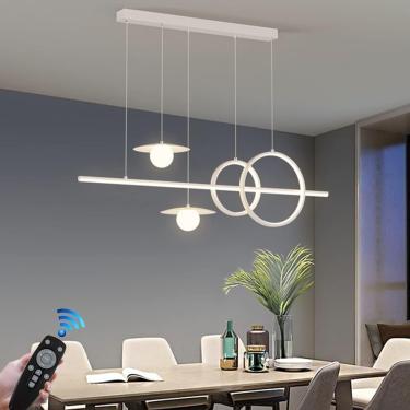 Imagem de Mesa De Jantar Led Lâmpada Pendente Acrílica Regulável Lâmpada Suspensa Luzes Pendentes Brancas Modernas Com Controle Remoto Lâmpada Pendente Ajustável Em Altura Da Sala De, Round