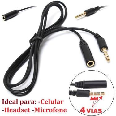 Imagem de Cabo Extensor Extensão P3 P2 4 Vias Para Headset Celular Fone de Ouvid