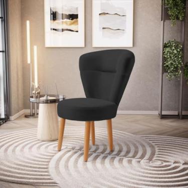 Imagem de Poltrona decorativa cadeira de jantar confortável Moderna resistente tecido veludo pés de madeira MOBLAN decor (PRETO)
