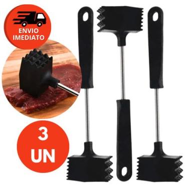 Imagem de Martelo Amaciador Carne Batedor Duplo Aço Inox Cabo Plástico 25cm Cozi