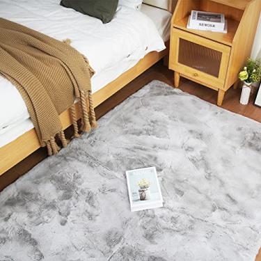 Imagem de Ghouse Tapete de pele de coelho sintético cinza, 12 x 17 cm, lavável na máquina, tapetes macios para sala de estar, tapete de pele de carneiro sem queda
