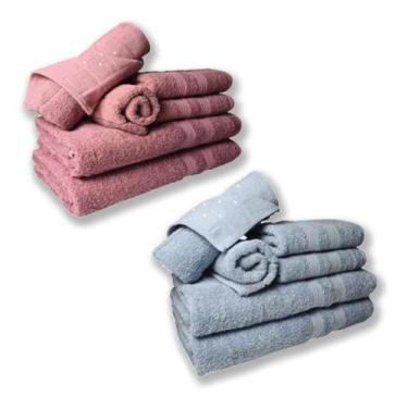 Imagem de Jogo De Toalhas 4 Banhos 4 Rostos 4 Pisos Grossa Rosê+azul - Toalhas B