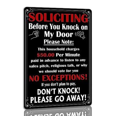 Imagem de Solicitors Before You Knock On My Door Please Note Placa de lata Knock At Your Own Risk Placas de metal Don't Knock Sign Funny No Soliciting Decor For House Door Yard 20 x 30 cm