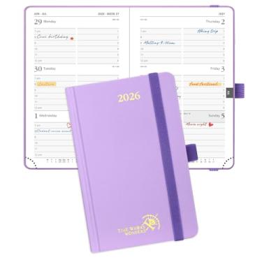 Imagem de POPRUN Agenda 2026 (tamanho de bolso 10 x 15 cm) - Calendário pequeno para bolsa com programação horária e layout semanal vertical, calendários mensais, 100 g/m² - Violeta
