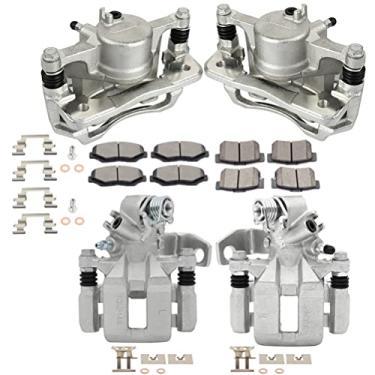 Imagem de SCITOO Kit de freio dianteiro e traseiro [8] Pastilhas de freio [4] Pinças de disco de freio com suporte compatíveis com 1997-2000 para Acura para EL, 1996-2011 para Honda para Civic