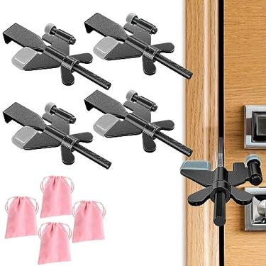 Imagem de MASJENBU Fechadura de porta portátil melhorada com trava de porta ajustável, melhore sua segurança e segurança no apartamento doméstico, essenciais de viagem no hotel Motel Airbnb, forte e durável (pacote com novo modelo 4)