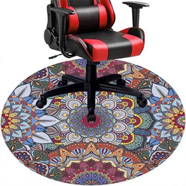 Imagem de Tapete de cadeira de mesa mandala, textura estilo mandala, tapete de cadeira de mesa para piso de madeira de escritório em casa, protetor de piso de pilha baixa, redondo 119 cm