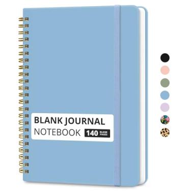 Imagem de Taja Caderno de diário em espiral em branco para mulheres e homens, 140 páginas, caderno de esboços, caderno simples para desenho e esboço, diários para escrita criativa, A5 (15 x 20 cm) - azul