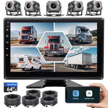 Imagem de Câmera de backup de 5 canais 1080p com monitor de 10,2 polegadas, câmera de backup de gravação DVR para carros RV/caminhão/van/trailer/SUV, Android.11 Car Raido com CarPlay sem fio/Android Auto/BT/FM
