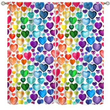 Imagem de Cortina colorida para decoração de coração, arco-íris, coração romântico, decoração de quarto, design geométrico, arco-íris, conjunto de quarto, 2 painéis, 106 x 113 cm