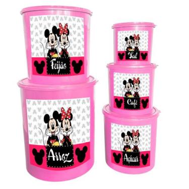 Imagem de 5 Potes Para Mantimentos Pote Plásticos Redondos Decorados - RDR, ROSA