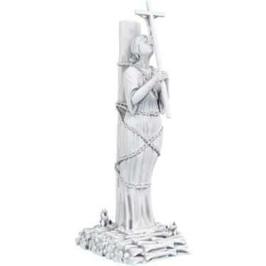 Imagem de Estátua Santa Joana Darc na Fogueira Estatueta Imagem (Cor Mármore)