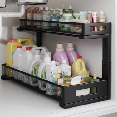 Imagem de Biboraya 1 Pacote Com 20,47 Pol. De Profundidade, Organizador Armazenamento Embaixo Da Pia, Grande Prateleira Malha Elegante 2 Camadas Para Organização Armários Cozinha E Banheiro, Design Em L Altur