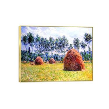 Imagem de BMZFYBS Imagens em tela. Pinturas famosas arte de parede para sala de estar. Palheiros 2. Pôster de moldura dourada e impressões decoração de parede 40 x 50 cm 16 x 20 pol