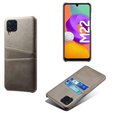 Imagem de Capas Compatível com Samsung Galaxy F22,Caso de couro PU-Tampa de telefone a prova de choque com 2 slots de cartão,Proteção anti-impressão digital e anti-gota-Grey