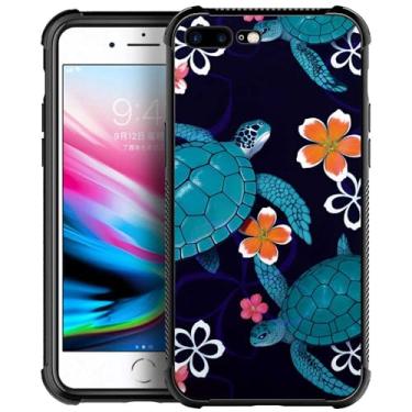 Imagem de Goodsprout Capa compatível com iPhone 8 para iPhone SE 2020 com estampa de tartaruga e flores para meninas, design de padrão de imagem, à prova de choque, antiarranhões, capa traseira rígida de