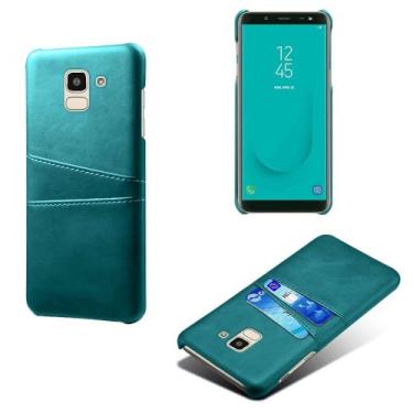 Imagem de Capas Compatível com Samsung Galaxy J6 (2018),Caso de couro PU-Tampa de telefone a prova de choque com 2 slots de cartão,Proteção anti-impressão digital e anti-gota-Green