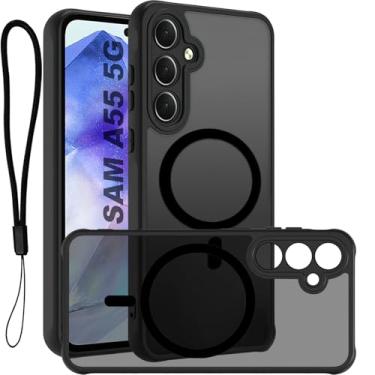 Imagem de USTIYA Magnética Capa para Samsung Galaxy A55 5G Case Matte Acrílico Uso Resistente Protetora de Câmera Capinha Acessórios para Celular com Cordão Preto FGCX