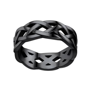 Imagem de FaithHeart Anéis de eternidade de nó celta de 7 mm, aço inoxidável/aliança de noivado banhada a ouro 18 K para homens/mulheres com embalagem de presente Preto