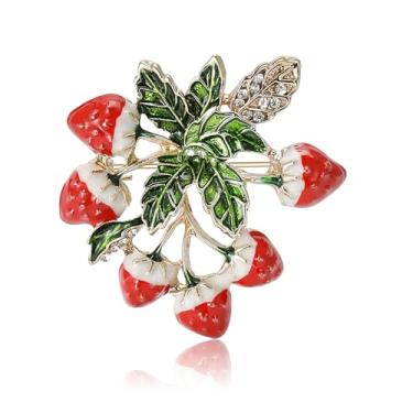 Imagem de Broche 3D de esmalte de morango doce para mulheres broche de morango vermelho broches de frutas moda delicada fruta lapela broche distintivo joias presente, Large, Liga de aço, Zircônia cúbica