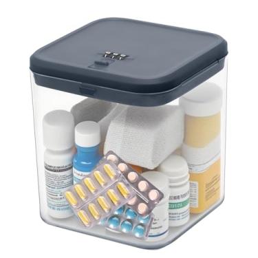 Imagem de iBune SAFEPequena caixa de segurança para medicamentos seguros, caixa de armazenamento com trava para lanches de geladeira, caixas de bloqueio de telefone com código, armários de armazenamento para