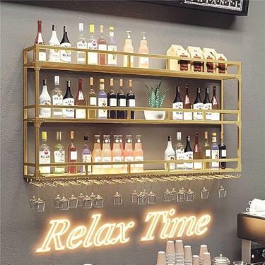 Imagem de Prateleira De Vinho Led Montada Na Parede Prateleiras De Bar De Cálice Suspensas Com Prateleiras De Metal Flutuantes Rack De Taça De Vinho Para Cozinha Doméstica, Gold, 150X25X90cm