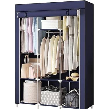 Imagem de Armário Portátil Grande Guarda-roupa Organizador De Roupas Fácil De Montar Economia De Espaço Para O Quarto, Blue, 128x45x170cm