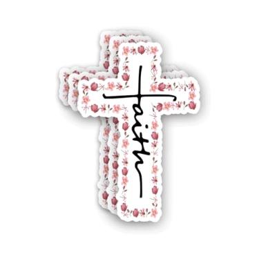 Imagem de (3 peças) Adesivo Cristão Cruz Flor Fé Frases Inspiradoras Versículo Bíblico Motivacional Jesus Decalques de Vinil Floral para Tumbler Kindles Laptop Garrafas de Água Livros Telefone - Tamanho 7 x 5