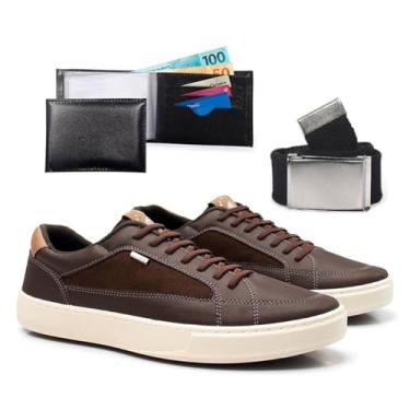 Imagem de Kit Tênis Masculino Casual Com Carteira Confortável Sapatênis Estiloso Versátil Trabalho Dia A Dia Leve Macio (Café, BR, Adulto, Numérico, 42)
