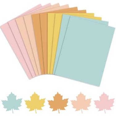 Imagem de AnyDesign 50 folhas sortidas cores de outono cartolina papel rosa azul laranja amarelo scrapbook papel para outono de Ação de Graças, suprimentos de artesanato faça você mesmo, 21 x 28 centímetros