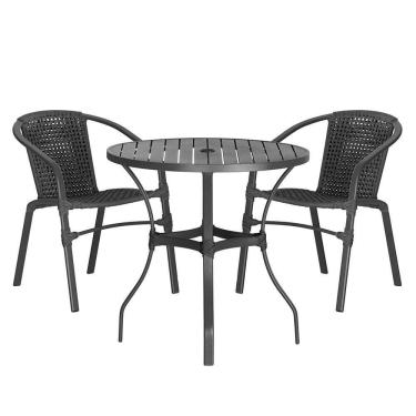 Imagem de 02 Cadeiras Floripa E Mesa Roma 80cm Preta Trama Preto