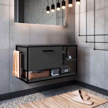 Imagem de Gabinete Para Banheiro Industrial Suspenso Com Porta Basculante Grafite