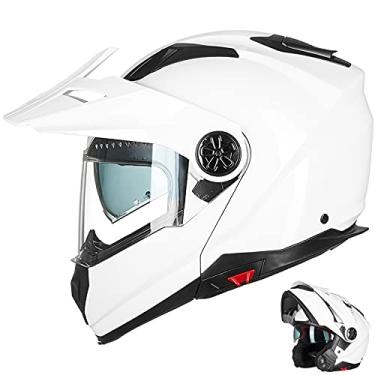 Imagem de ILM Capacete modular para quadriciclo de rosto inteiro para motocicleta, casco três em um com viseira Pinlock antiembaçante para homens e mulheres DOT (branco G)