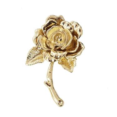 Imagem de Broche de metal de flor rosa vintage para mulheres e homens, festa de casamento, dança, broche, floral, lapela folheada a ouro, clipe elegante para casaco, suéter, vestido, cachecol, buquê, acessórios