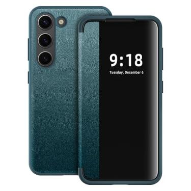 Imagem de Capa flip para Samsung Galaxy S23 Plus S View, capa protetora completa 360 graus fosca translúcida transparente para Samsung S23+, capa flip de luxo para Samsung S23 Plus (verde)