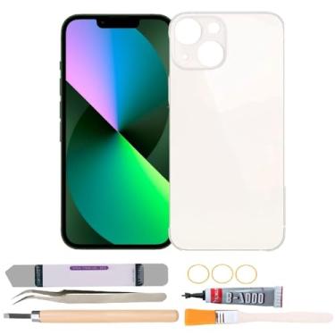 Imagem de Dymicbit Substituição da capa de vidro traseira traseira compatível com iPhone 13 Mini 5,4 polegadas com kits de ferramentas de reparo (branca)