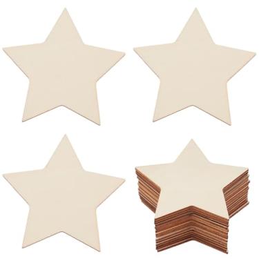 Imagem de SOFPLATE 50 peças estrelas de madeira de 7,6 cm enfeites de madeira inacabados recortes de artesanato em forma de estrela enfeites de fatias de material natural para decoração de decoração de festa de