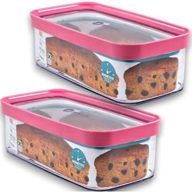 Imagem de Kit 2 Potes Herméticos para Bolo de Forma 1.5L Helsim Acrílico Transparente (Rosa)