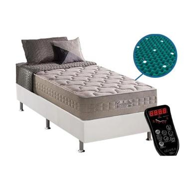 Imagem de Cama Box Solteiro: Colchão c/ Vibro Massagem D Angelis Anjos Commodite Magnético + Base CRC Courano White (96x203)