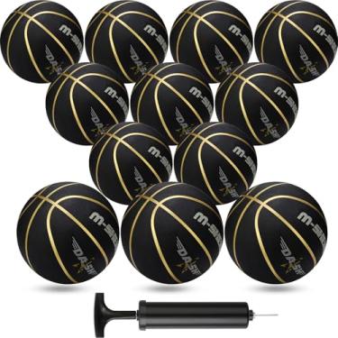 Imagem de 12 bolas de basquete tamanho grande 7/6 bolas de basquete de borracha 79,5/28,5 polegadas basquete ao ar livre interno masculino feminino bola de cesta oficial com conjunto de bomba para jogos de basquete jogo de treinamento (preto, rosa, tamanho 7)