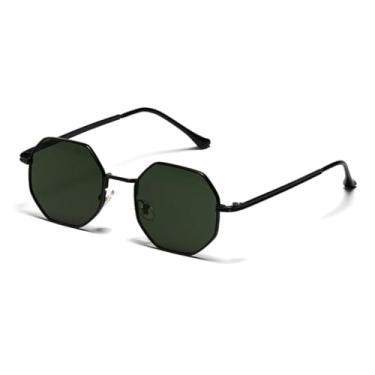Imagem de Óculos de sol Shauna Retro Metal Frame Hexagon Fashion Rose Gold Mirror Shades UV400 (Preto Verde Escuro)