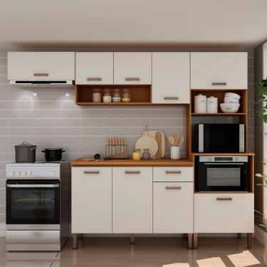 Imagem de Cozinha Compacta Essência 100% MDF 9 Portas 1 Gaveta Freijó e Off White