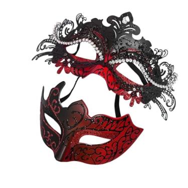 Imagem de Kurmingary Conjunto De Máscaras Baile Para Casais, Máscara Festa Em Veneza, Meio Rosto Venezianas Guerreiros Romanos Gregos Antigos - Preto E Vermelho