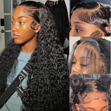 Imagem de Amzluck Peruca De Cabelo Humano Com Renda Frontal, 24 Polegadas, Ondas Profundas, 13X4 Hd, Transparente, Cacheada, Densidade 200, Pré-Arrancada E Sem Cola, Cor Natural