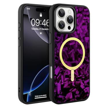 Imagem de AIGOMARA Capa magnética de fibra de carbono forjada para iPhone 16 Pro, compatível com Magsafe, capa de telefone protetora à prova de choque de TPU macio e fina brilhante, roxa
