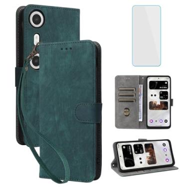 Imagem de IUQXU Capa carteira para celular XREAL Beam Pro 4G/5G com protetor de tela [bloqueio RFID] Capa de celular flip de couro com suporte para cartão feminino e masculino para XREAL BeamPro verde