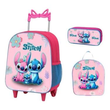 Imagem de Kit Kit Mochila Escolar Infantil Stitch Menina+lancheira Térmica+estoj